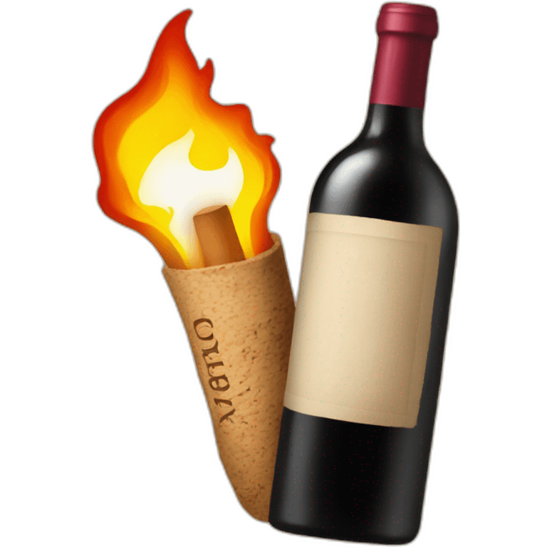 a bottle of wine with a rag as a cork on fire emoji