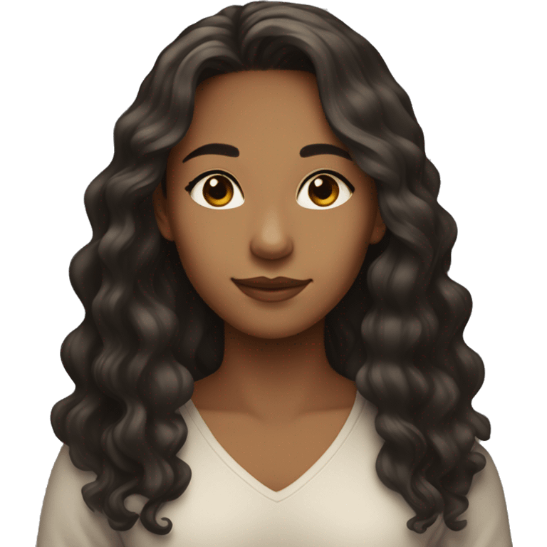 A young woman with light brown skin, black wavy long hair  emoji