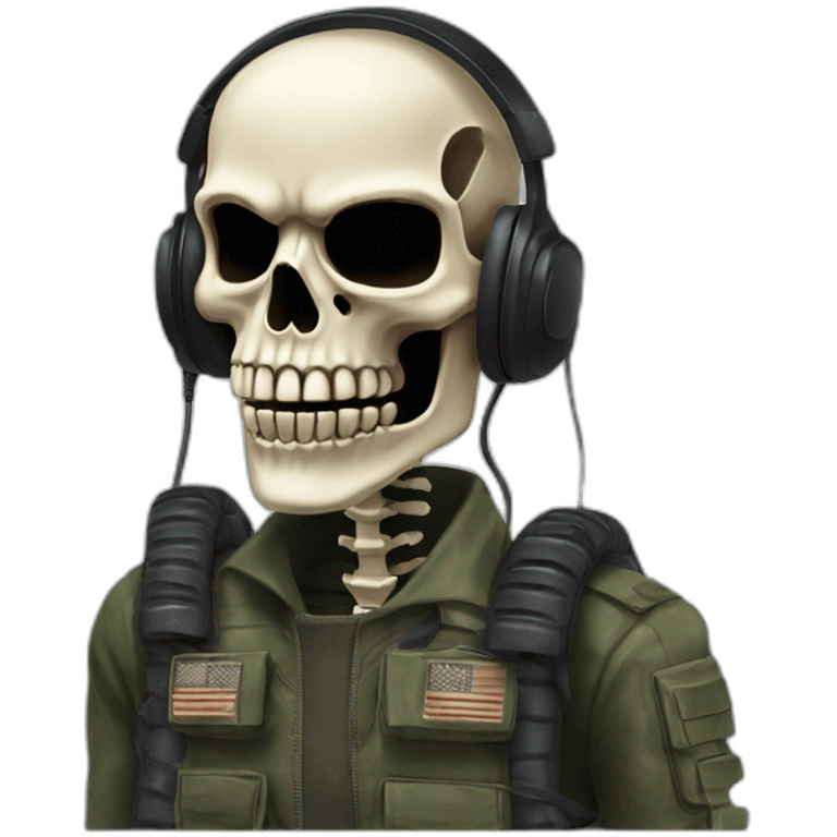 Military Skeleton mask with a long black mask underneath it and headset with a microphone emoji