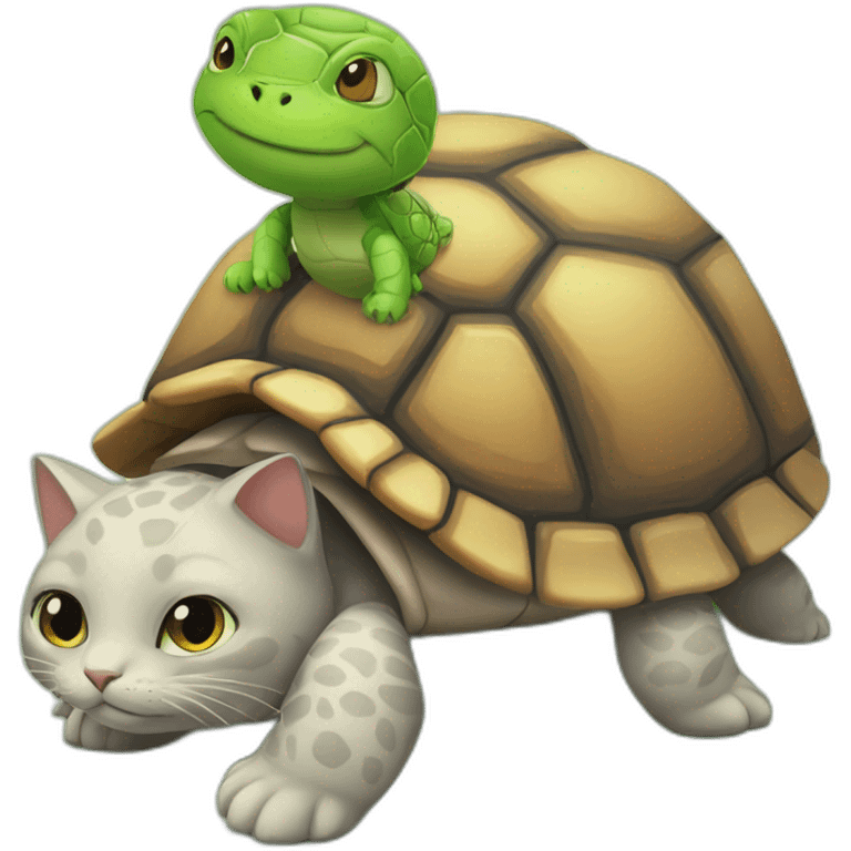 Un chat sur une tortue emoji