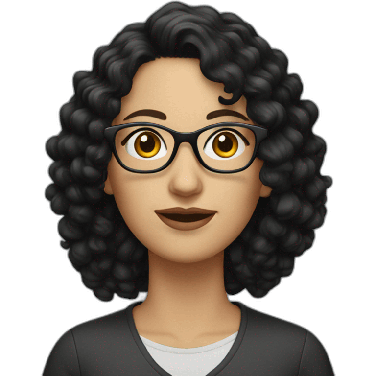 caucasian Woman with black curly hair and glasses emoji