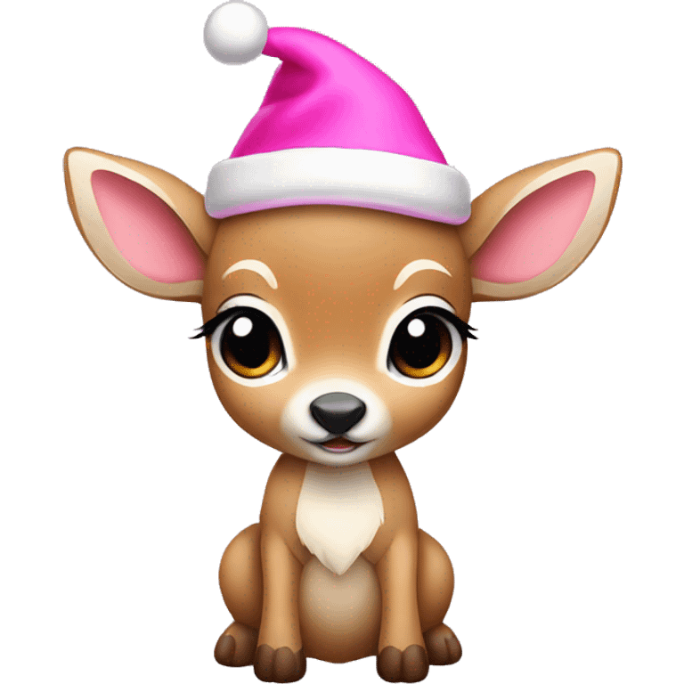 A baby deer wearing a pink Santa hat emoji