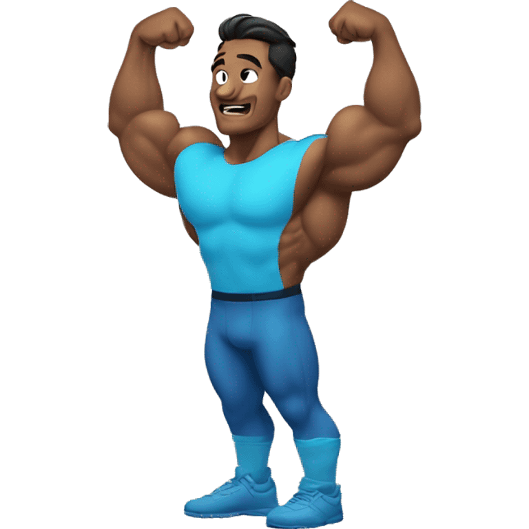 I want a muscular guy doing the arnold shwartsaneger pose. I want it to be like a neon sign with his body glowing in blue  emoji