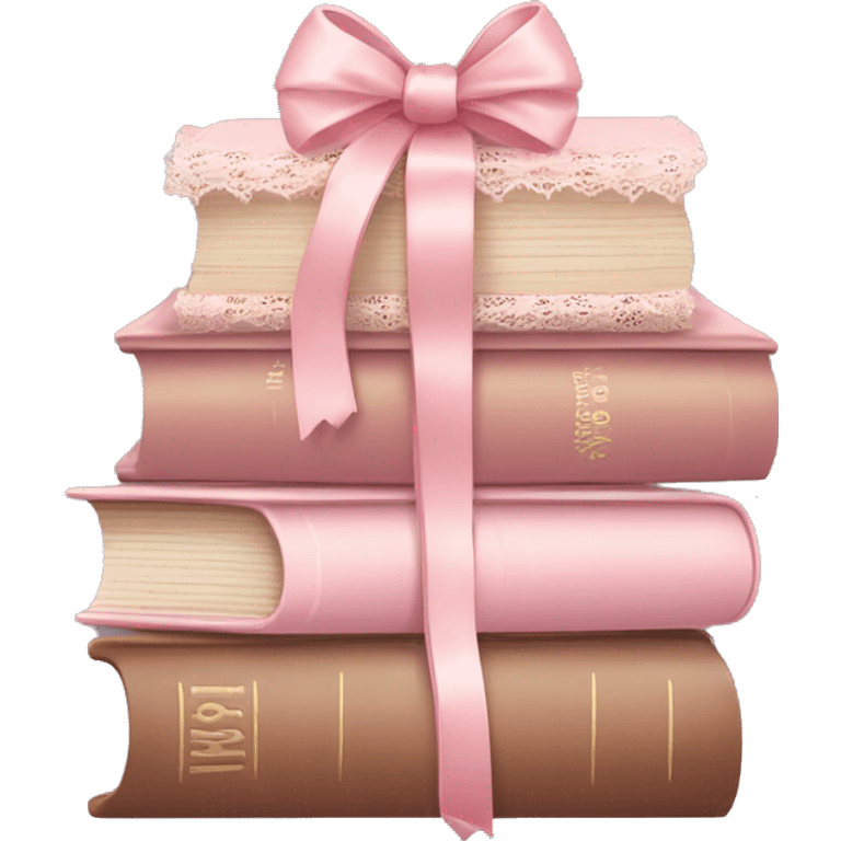 pastel pink and brown stack of books with lace ribbon and bow emoji