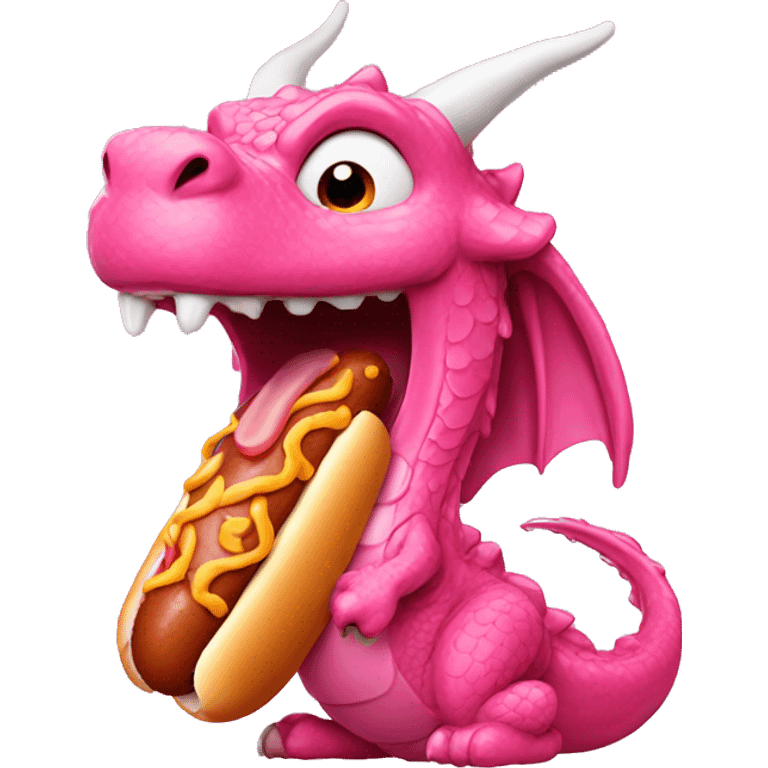 Pink dragon eating hot dog emoji