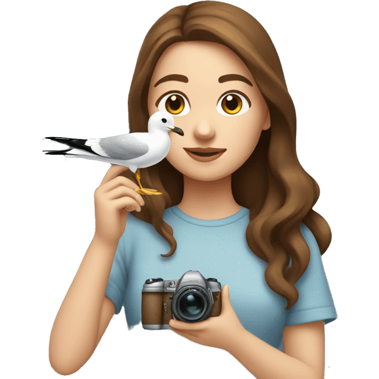 Gurl with brown hair taking a picture of a seagul emoji