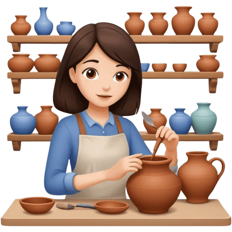 Brunette girl doing pottery emoji