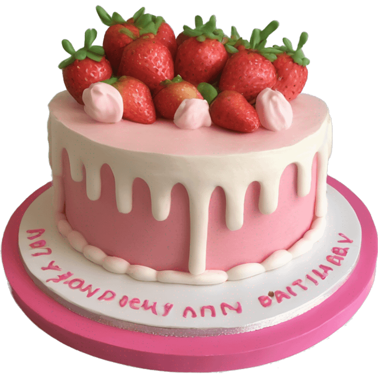 Pink strawberries and cream birthday cake  emoji