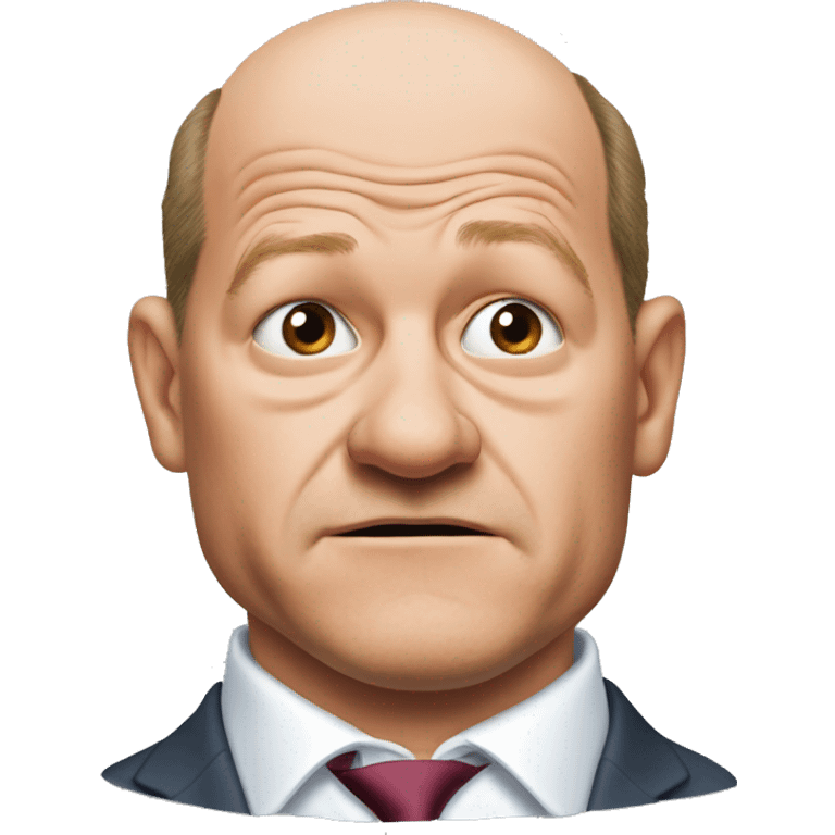 photorealistic Olaf Scholz embarrassed, guiltily shrugs sad emoji