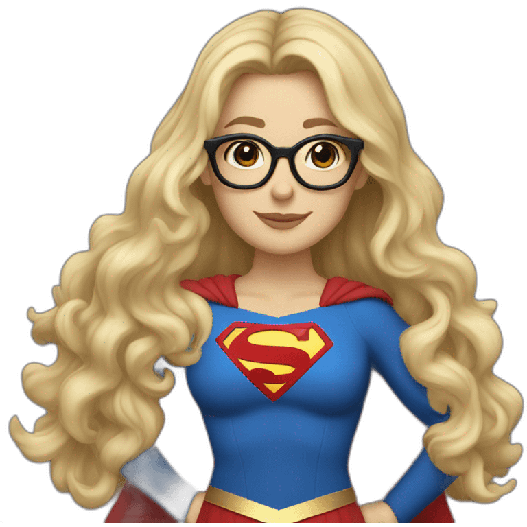 Caucasian Supergirl upper body long wavy hair and glasses with an "F" in the chest emoji