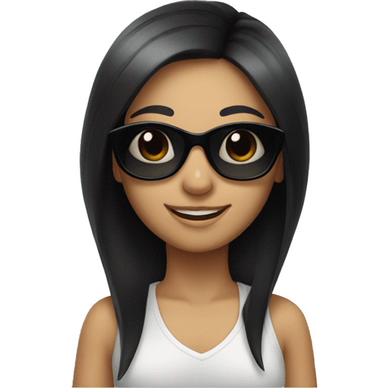 smiling girl with black hair sunglasses  emoji