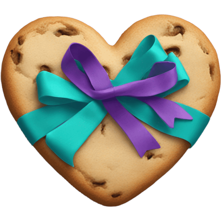 Cookie heart with teal purple support ribbon emoji