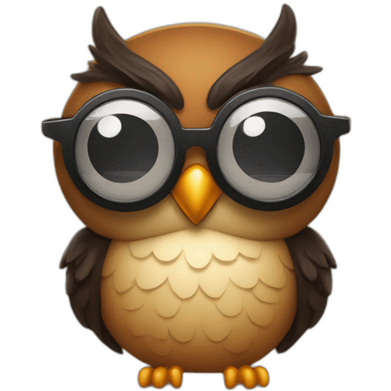 Circle shape head owl anime style wearing sun glasses and smiling brown and black emoji