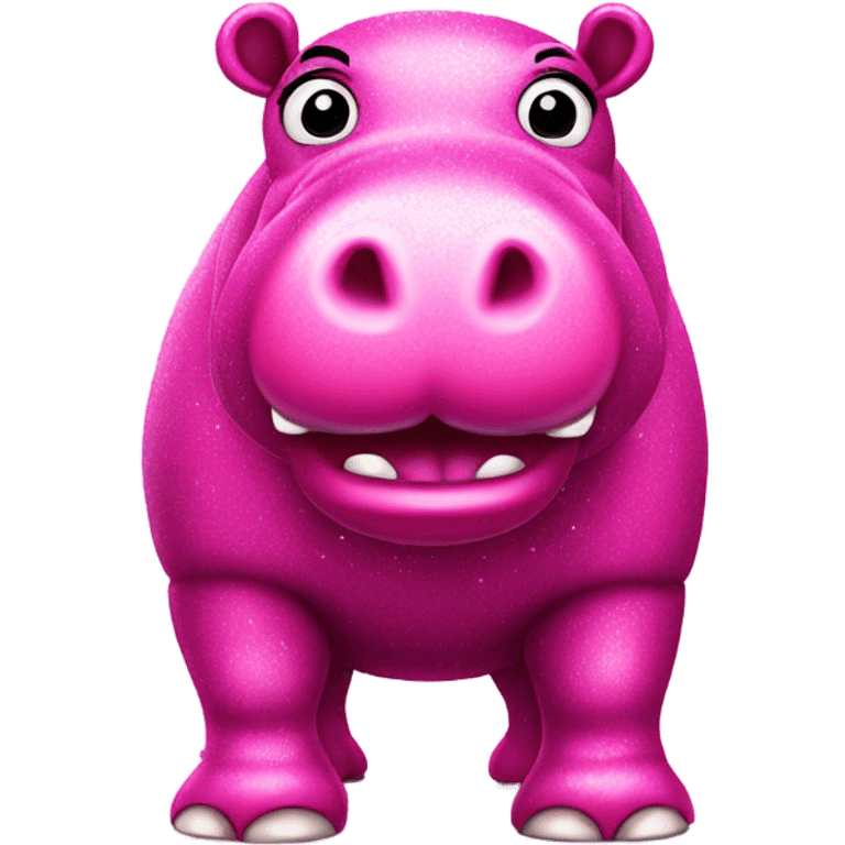 Hot pink hippo with glitter standing emoji