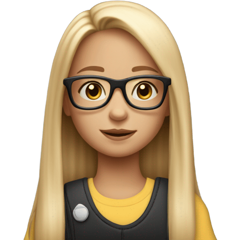 10 year old girl with light pink glasses and long blonde hair in black wheelchair  emoji