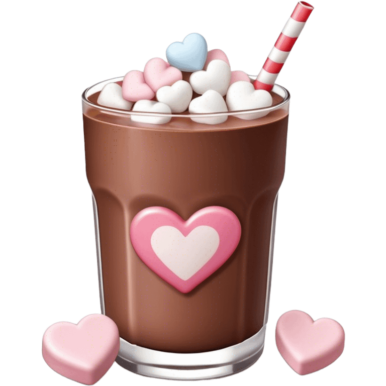 Chocolate milk with heart shaped marshmallows on top emoji