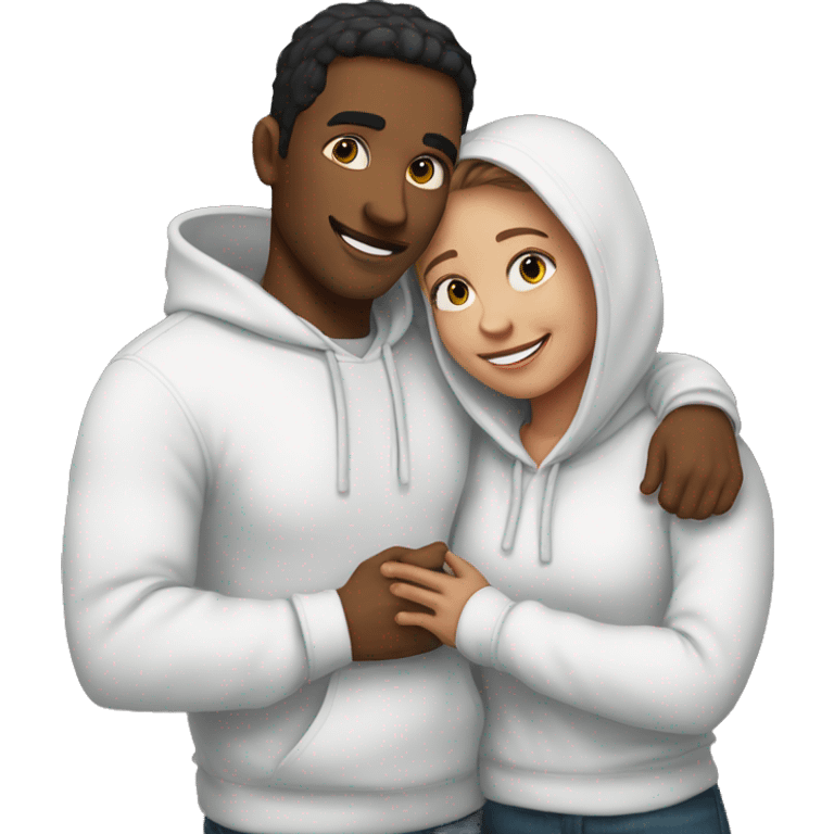 An emoji of a man wearing a white hoodie, standing next to his sister. He is hugging her warmly, showing a close sibling bond emoji