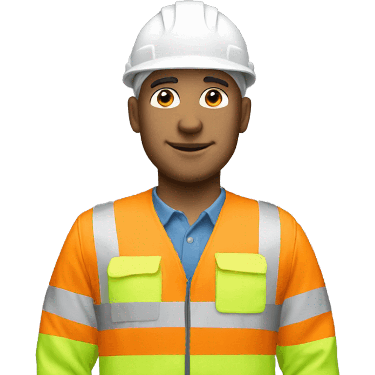 White Engineer with all white hat and orange hivis emoji