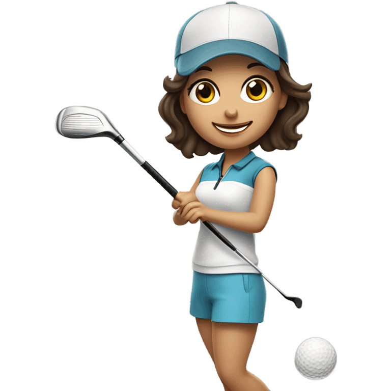 Cute brunette girl playing golf emoji