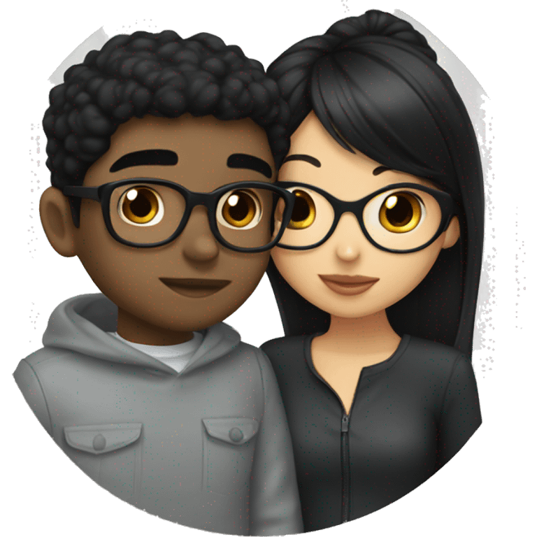 Girl with black hair kissing a boy with glasses and black hair  emoji