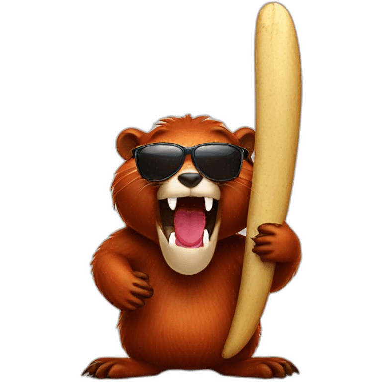 Red beaver with sunglasses and big beaver tooth  emoji