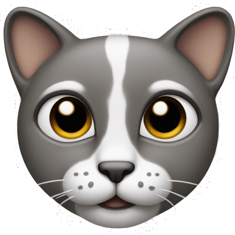 The cat’s face is clear white with a contrast black spot under the nose, shaped like a mustache. Big dark spots on the forehead and near the ears. emoji