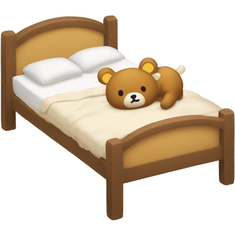 A bed with Rilakkuma sleeping in emoji