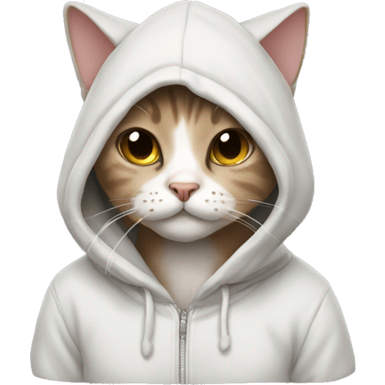 Cat wearing a hoodie and bow emoji