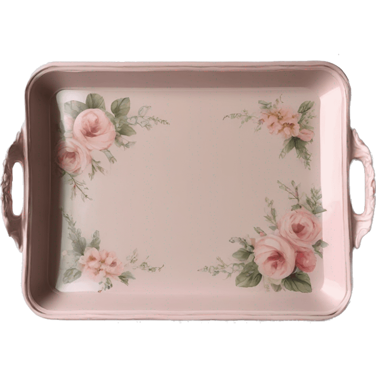 Light pink glass serving tray with handles, shabby chic style with floral print emoji