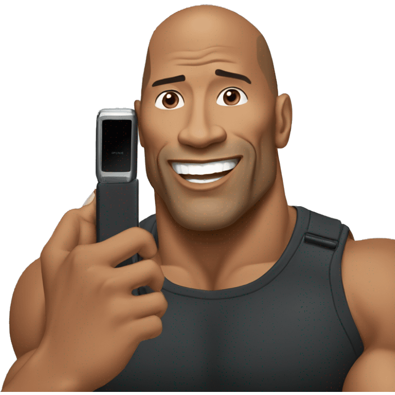 dwayne johnson with a mobile phone emoji