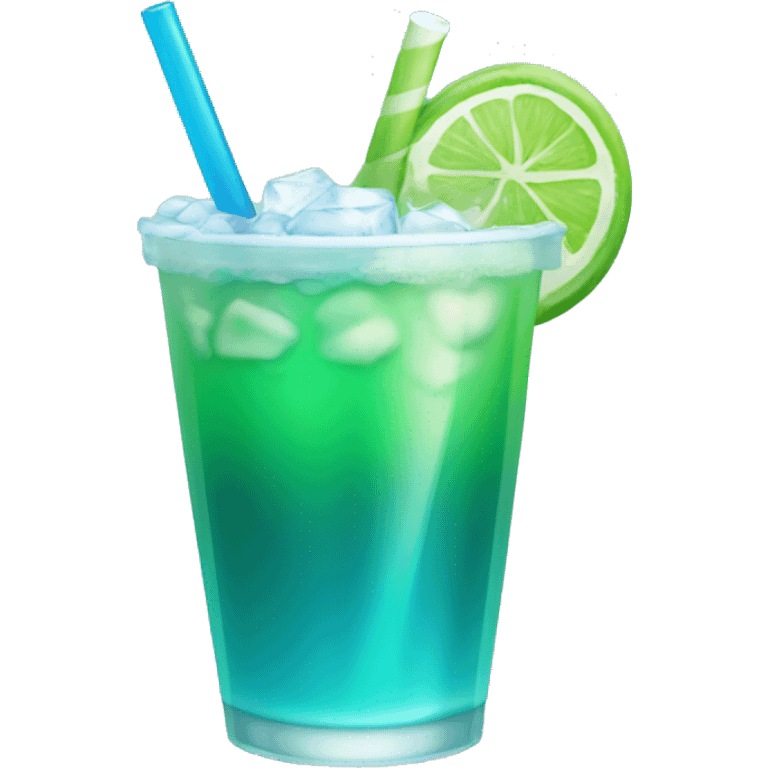 Green blue gradient drink with straw and ice  emoji