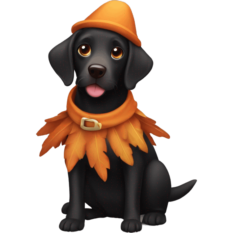 Black Labrador dog in a turkey costume emoji