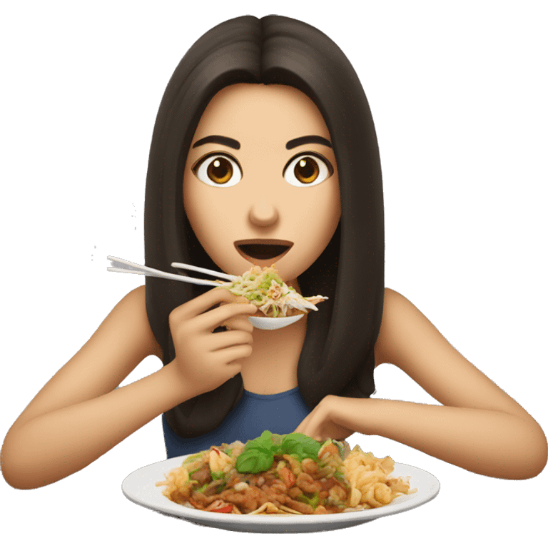 Brunette girl eating bad Thai food  emoji