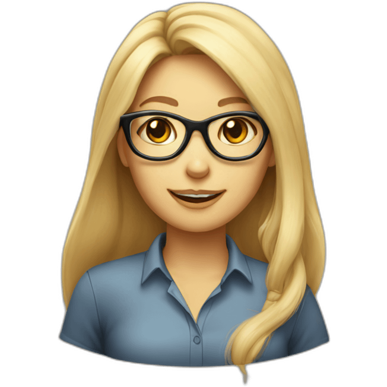 Long Blonde hair female  cat with round glasses emoji