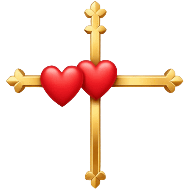 Two red  hearts connected by one simple gold cross  emoji