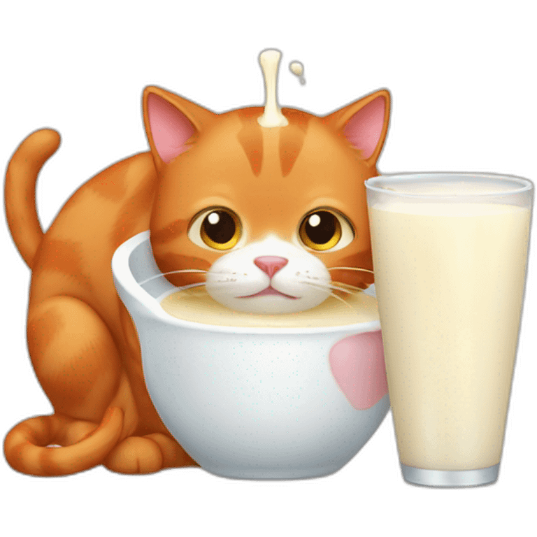 Red cat drinking milk emoji