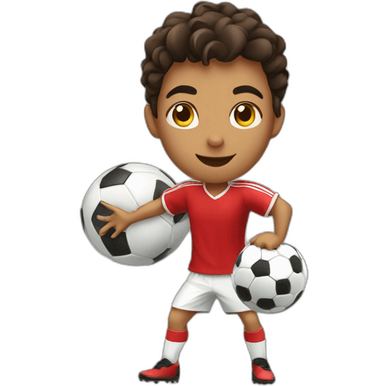 A young Arab playing soccer, a bull stand beside him emoji