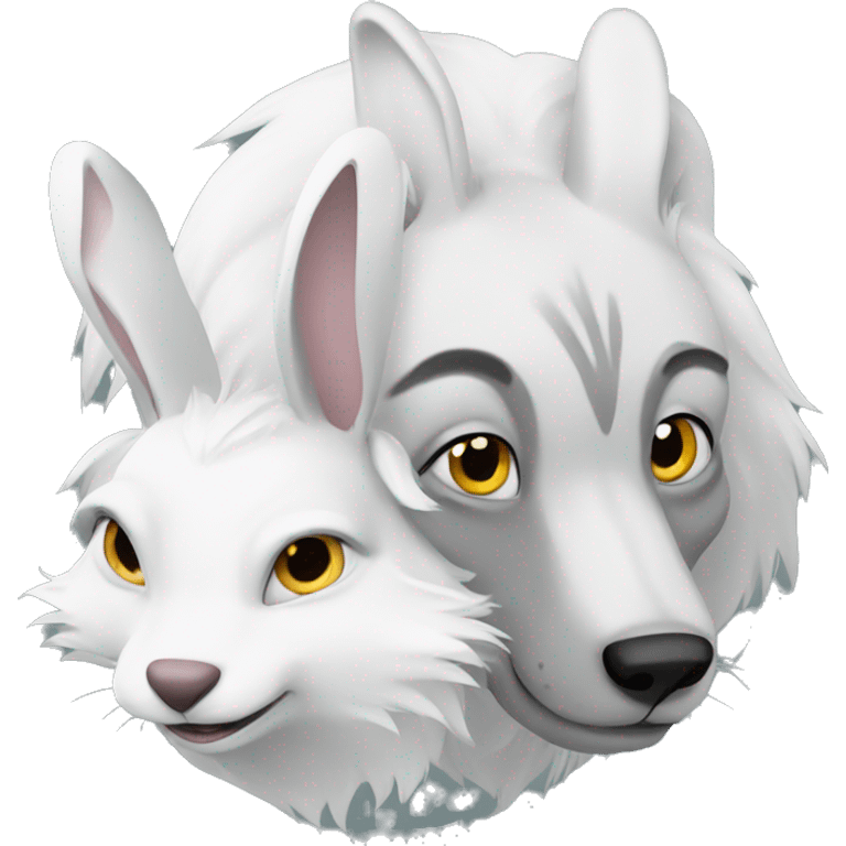 A white rabbit and a grey wolf emoji