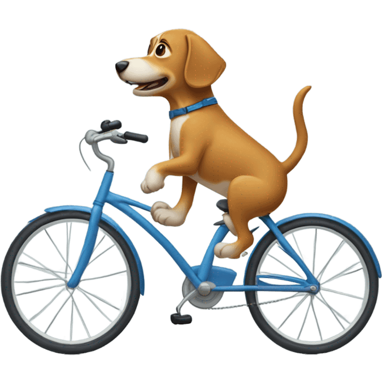 Dog riding bycicle with fun emoji