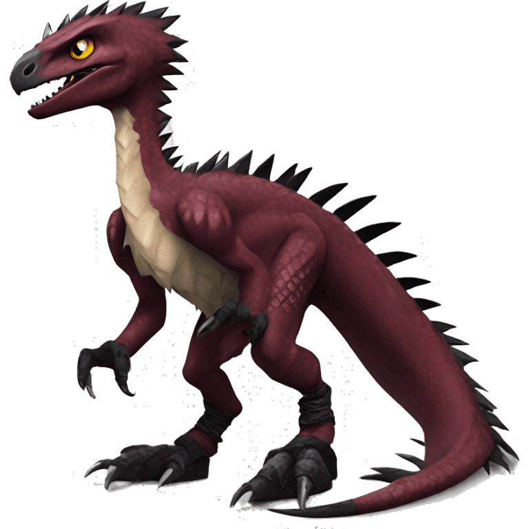 Maroon edgy badass modern sexy handsome punk velociraptor-dragon-Digimon, with black spiky mane, full body emoji