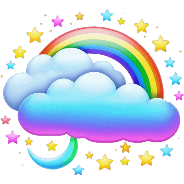 Neon rainbow moon with stars and clouds  emoji