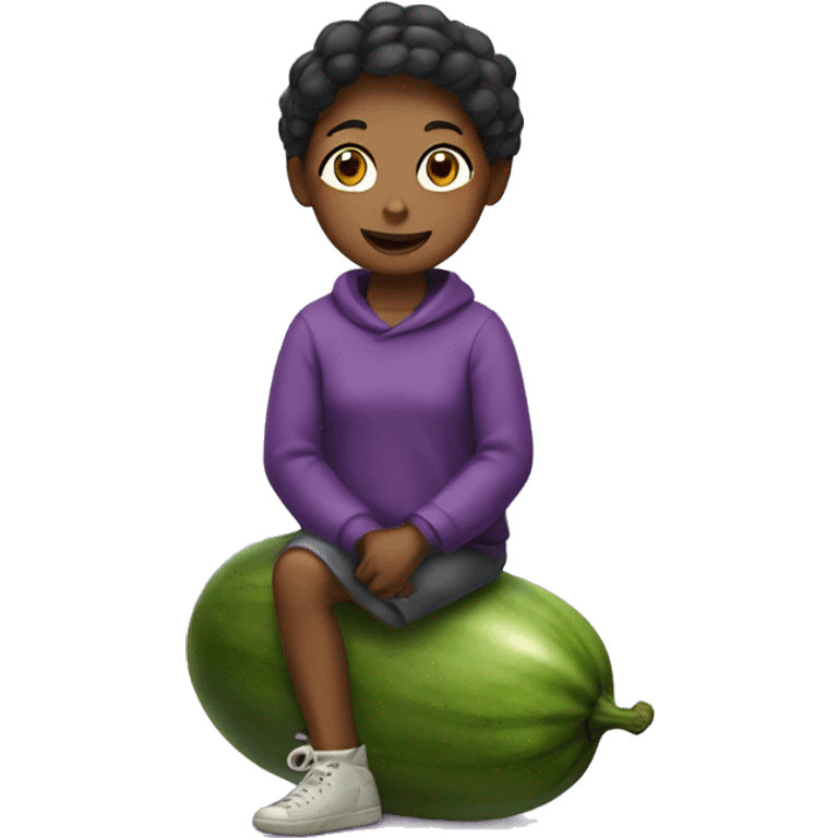 a girl sitting on a eggplant emoji