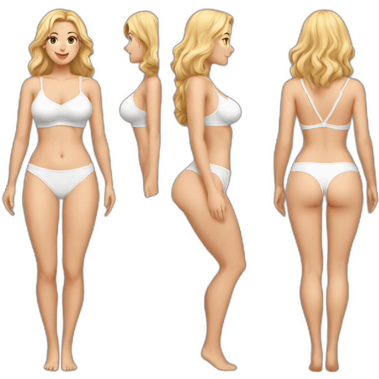 Full body Caucasian curvy beauty white panties back and front views emoji