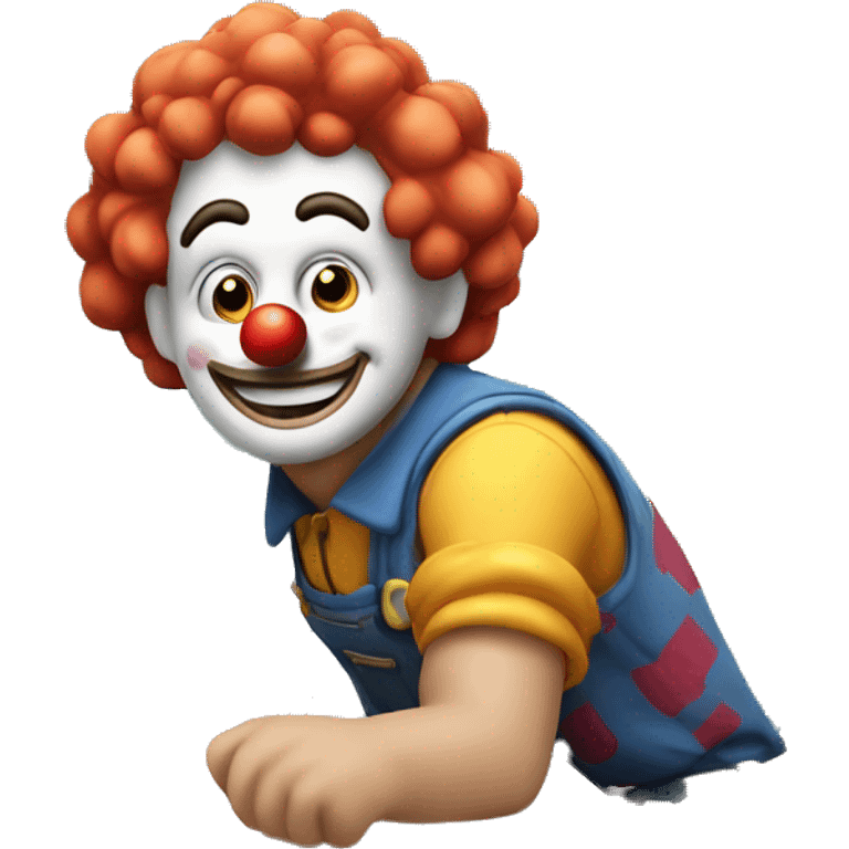 clown face emoji as a plumber fixing crooked pipe under the sink emoji