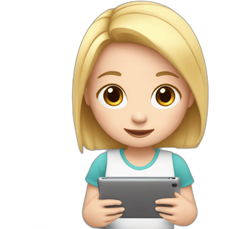 Little white girl learning English on a tablet emoji