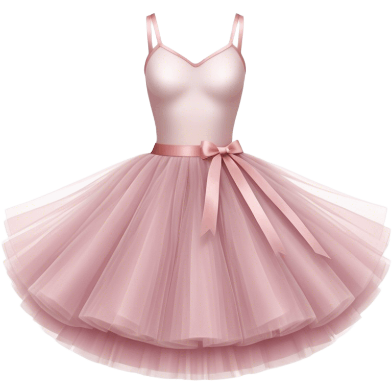 Cinematic Realistic Tutu, layers of fine, soft tulle forming a voluminous and airy skirt, delicate folds catching the light, slightly frayed edges adding authenticity, glowing softly with a warm and ethereal elegance. emoji