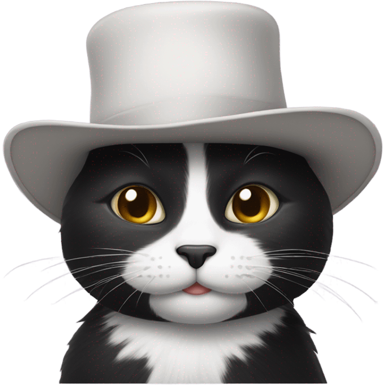 black and white cat with hat and a mustache emoji