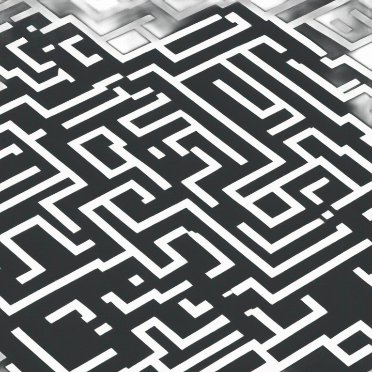 create a maze like structure that represent computers. must be only black and white colors. should be simplistic with solid colors emoji