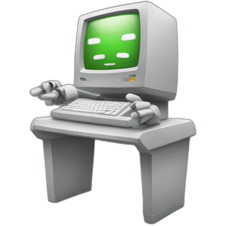 Anthropomorphic computer with arms and legs doing something random emoji