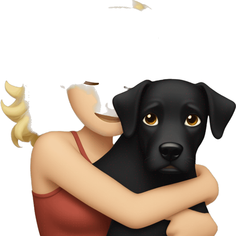 Cuddling with Black dog as a blond woman emoji